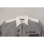Dolce & Gabbana Black White Striped Printed Casual Cotton Shirt TSH83792-41