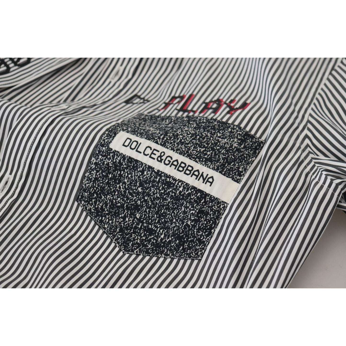 Dolce & Gabbana Black White Striped Printed Casual Cotton Shirt TSH83792-41