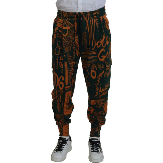 Dolce & Gabbana Multicolor Logo Print Silk Cargo Jogger Pants PAN74781-48