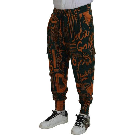 Dolce & Gabbana Multicolor Logo Print Silk Cargo Jogger Pants PAN74781-48