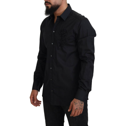 Dolce & Gabbana Black Roses Slim Fit Cotton Shirt TSH83808 -38