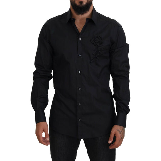 Dolce & Gabbana Black Roses Slim Fit Cotton Shirt TSH83808 -38
