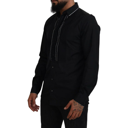 Dolce & Gabbana GOLD Black Tuxedo Slim Fit Cotton Shirt TSH83815- 41