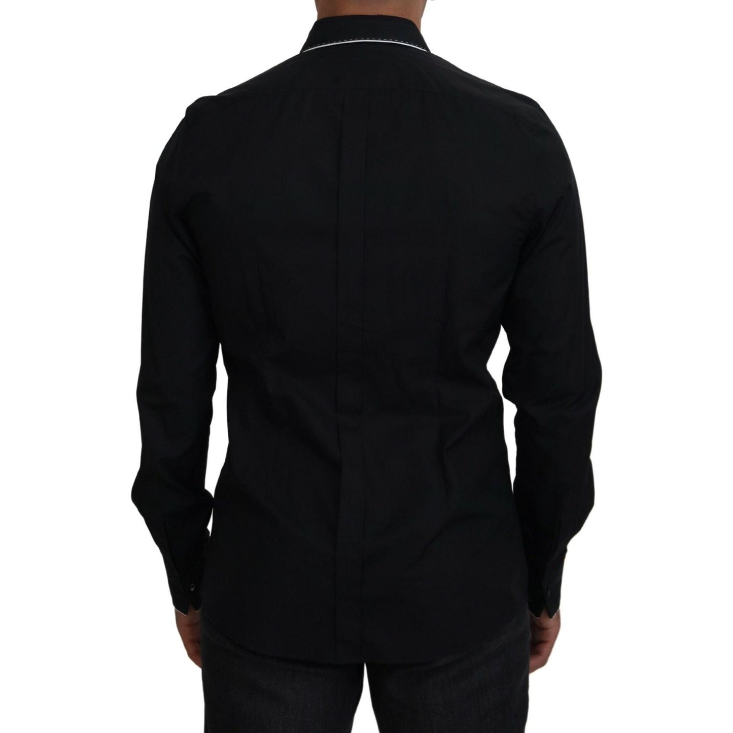 Dolce & Gabbana GOLD Black Tuxedo Slim Fit Cotton Shirt TSH83815- 41