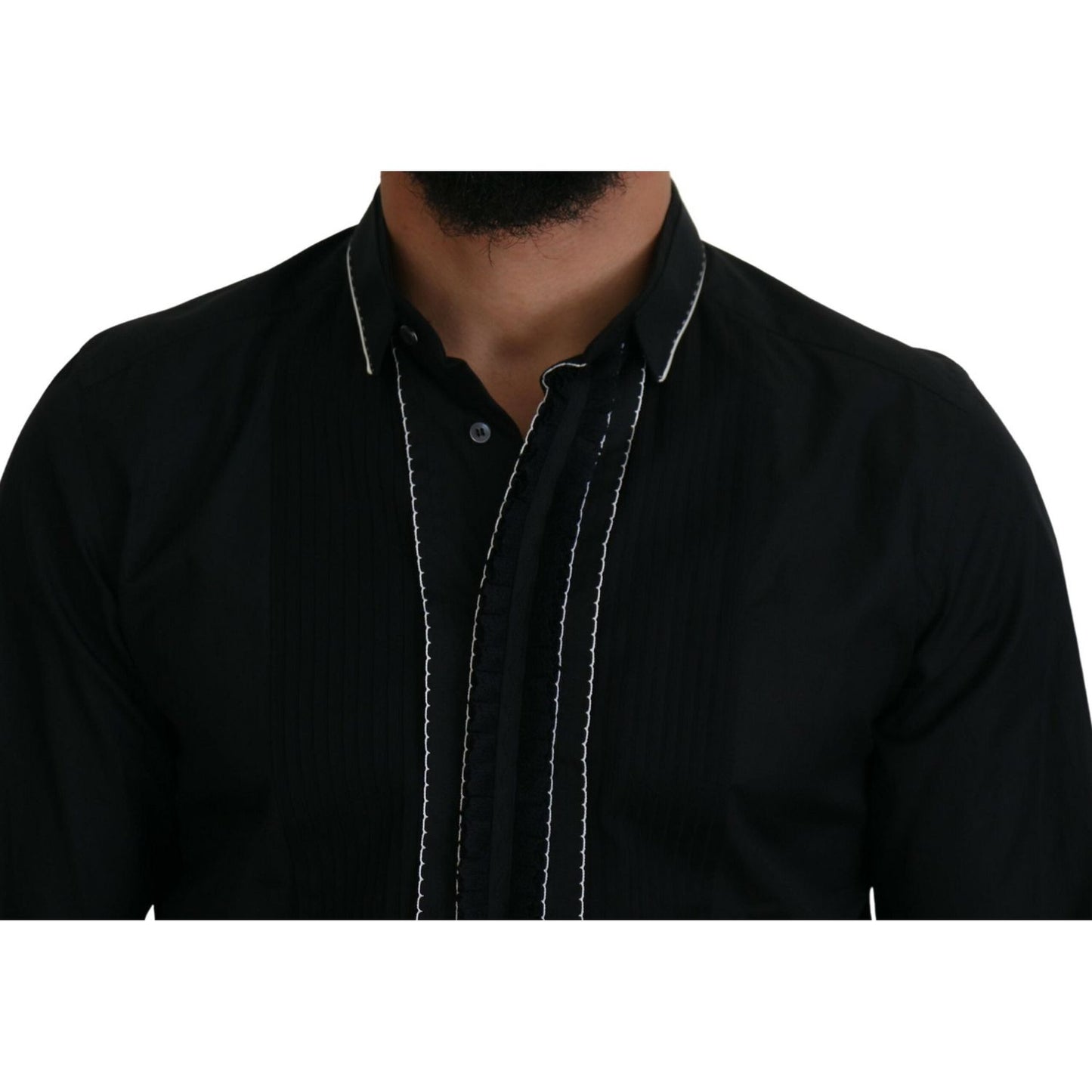 Dolce & Gabbana GOLD Black Tuxedo Slim Fit Cotton Shirt TSH83815- 41