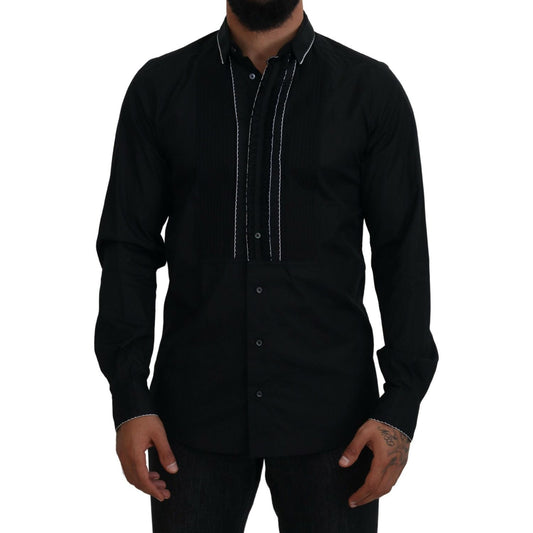 Dolce & Gabbana GOLD Black Tuxedo Slim Fit Cotton Shirt TSH83815- 41