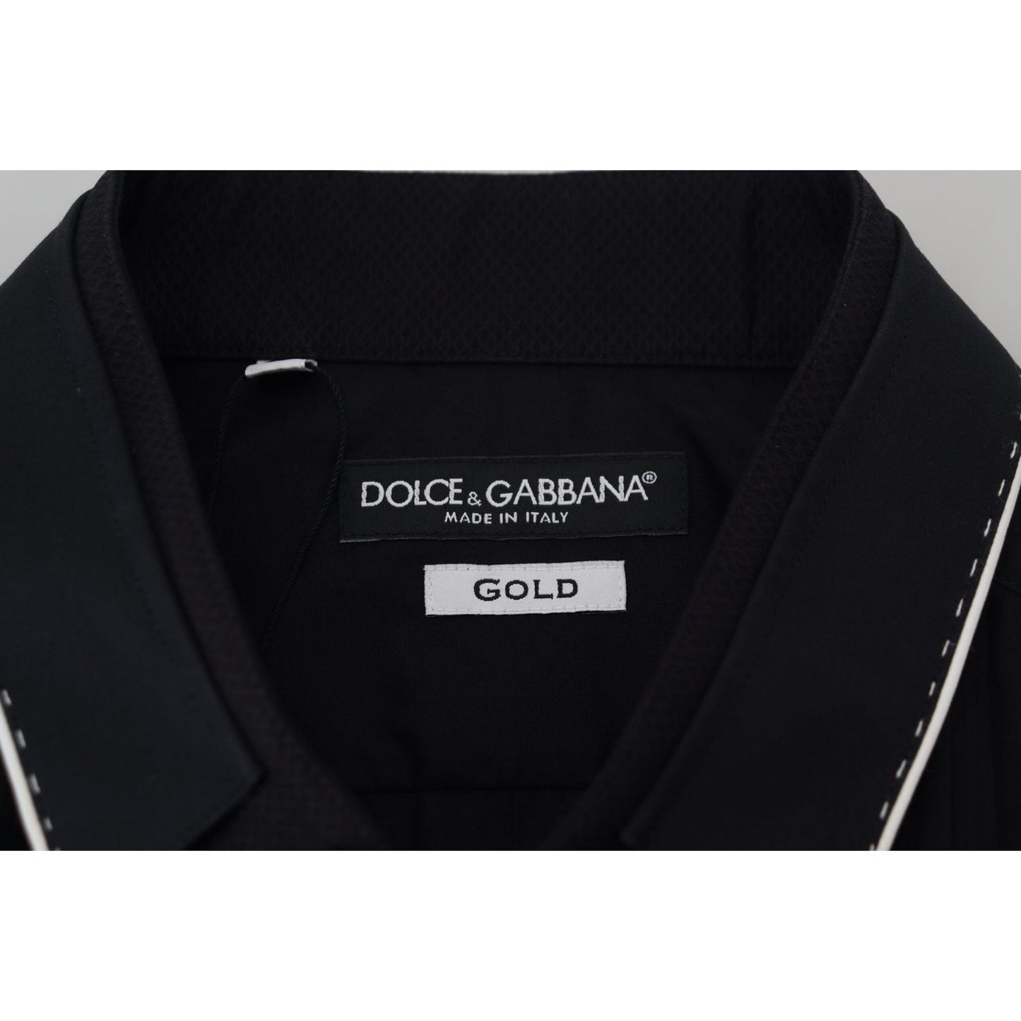 Dolce & Gabbana GOLD Black Tuxedo Slim Fit Cotton Shirt TSH83815- 41