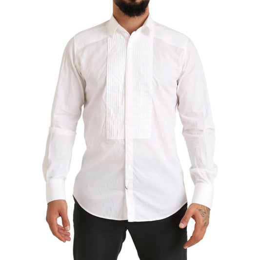 Dolce & Gabbana White GOLD Formal Cotton Tuxedo Dress Shirt TSH84110-38