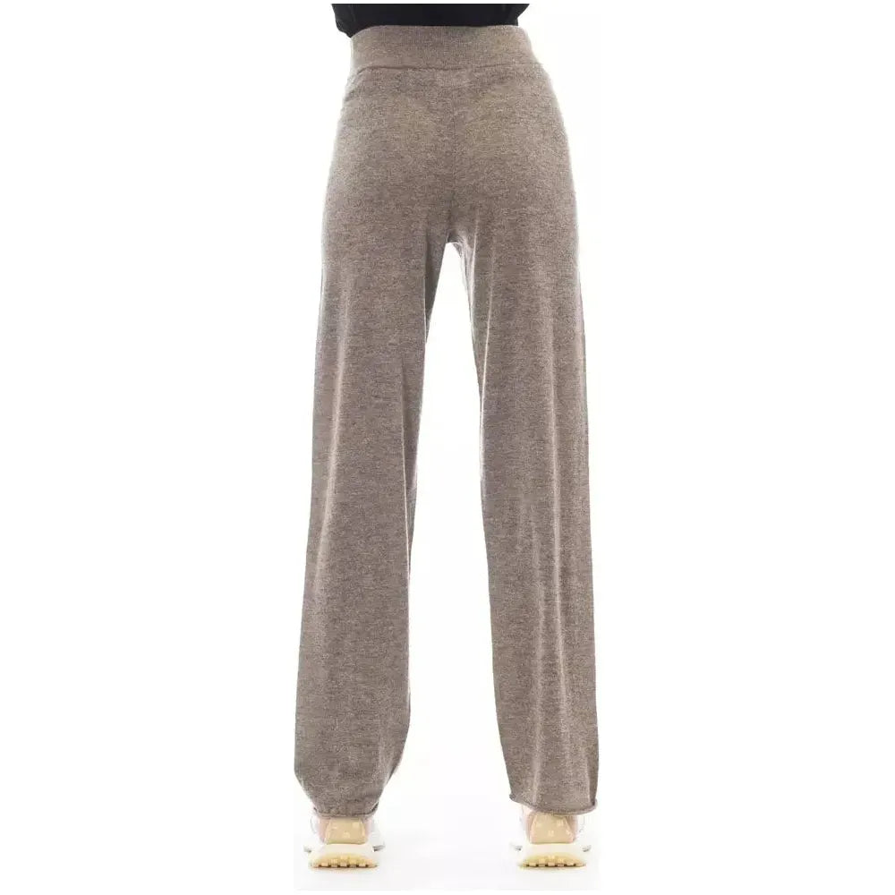 时尚高腰羊驼混纺长裤