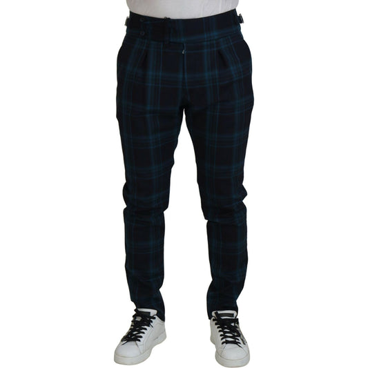 Dolce & Gabbana Blue Purple Plaid Wool Trousers Pants