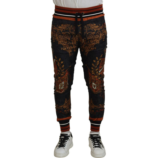 Dolce & Gabbana Gray Silk Baroque Crown Trousers Sport Pants