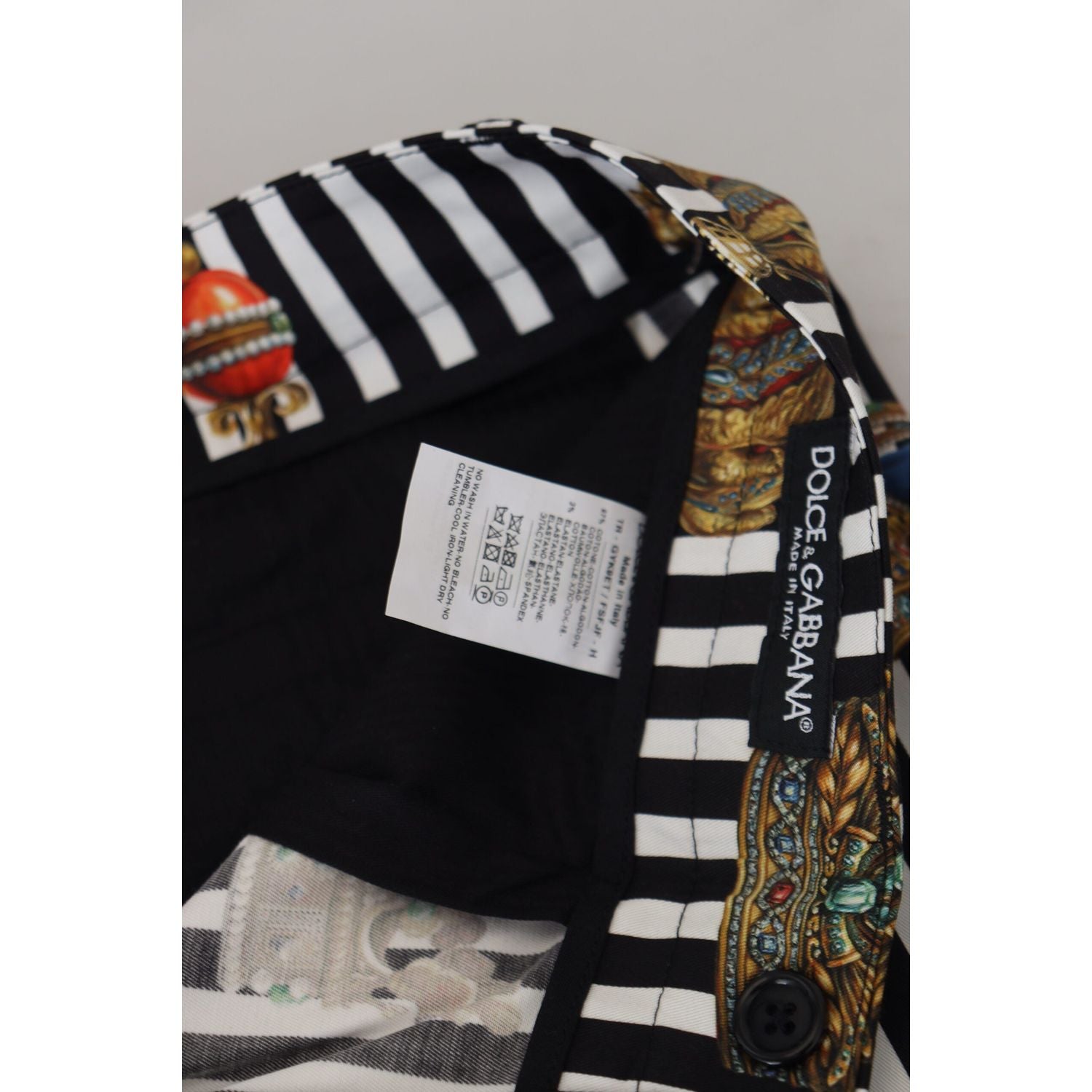 优雅金色皇冠条纹斜纹布裤