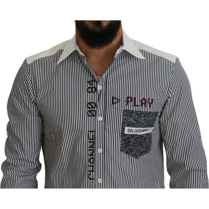 Dolce & Gabbana Gray White Striped Slim Fit Shirt