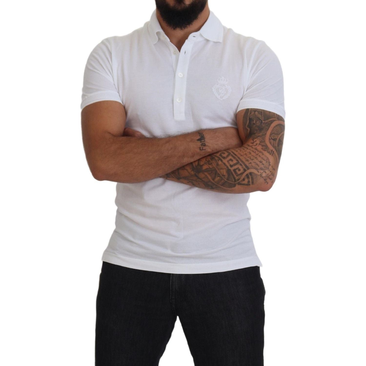 优雅白色棉混纺 Polo 衫