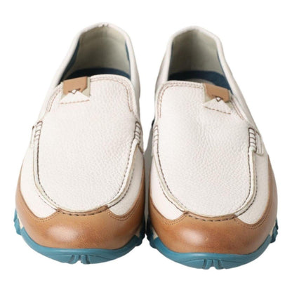 Dolce & Gabbana White Leather Loafers Moccasins Shoes