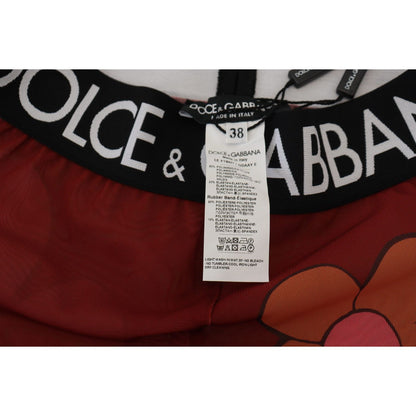 Dolce & Gabbana Red Floral Leggings Stretch Waist Pants