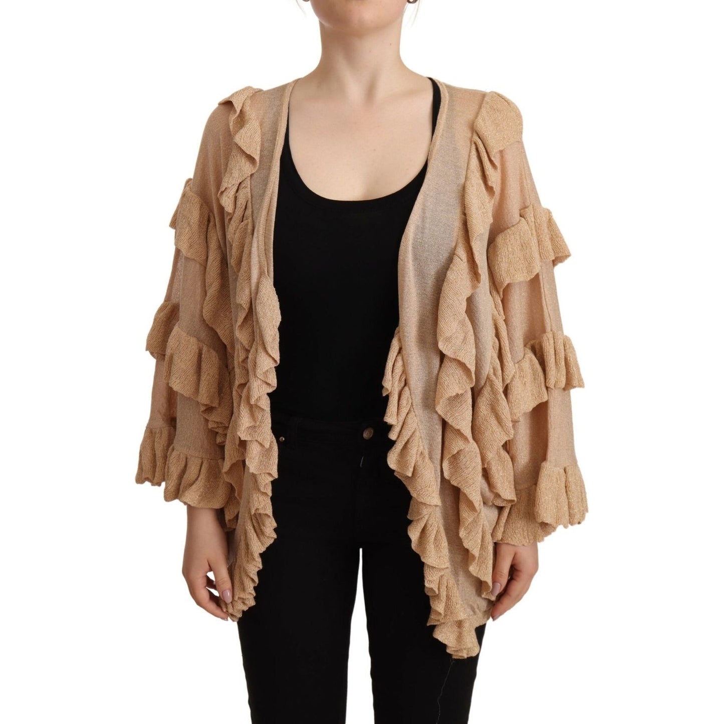 Aniye By Beige Ruffle Long Sleeves Open Front Cardigan Sweater
