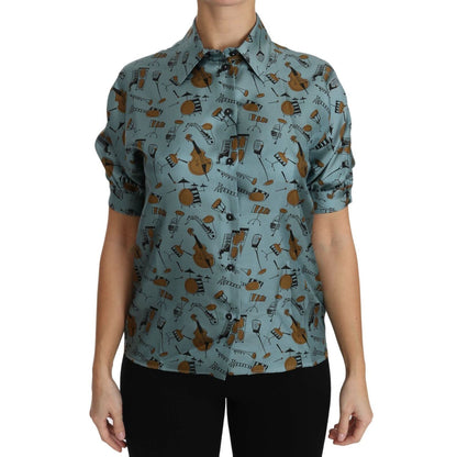 Dolce & Gabbana Multicolor Musical Instruments Silk Short sleeve Shirt
