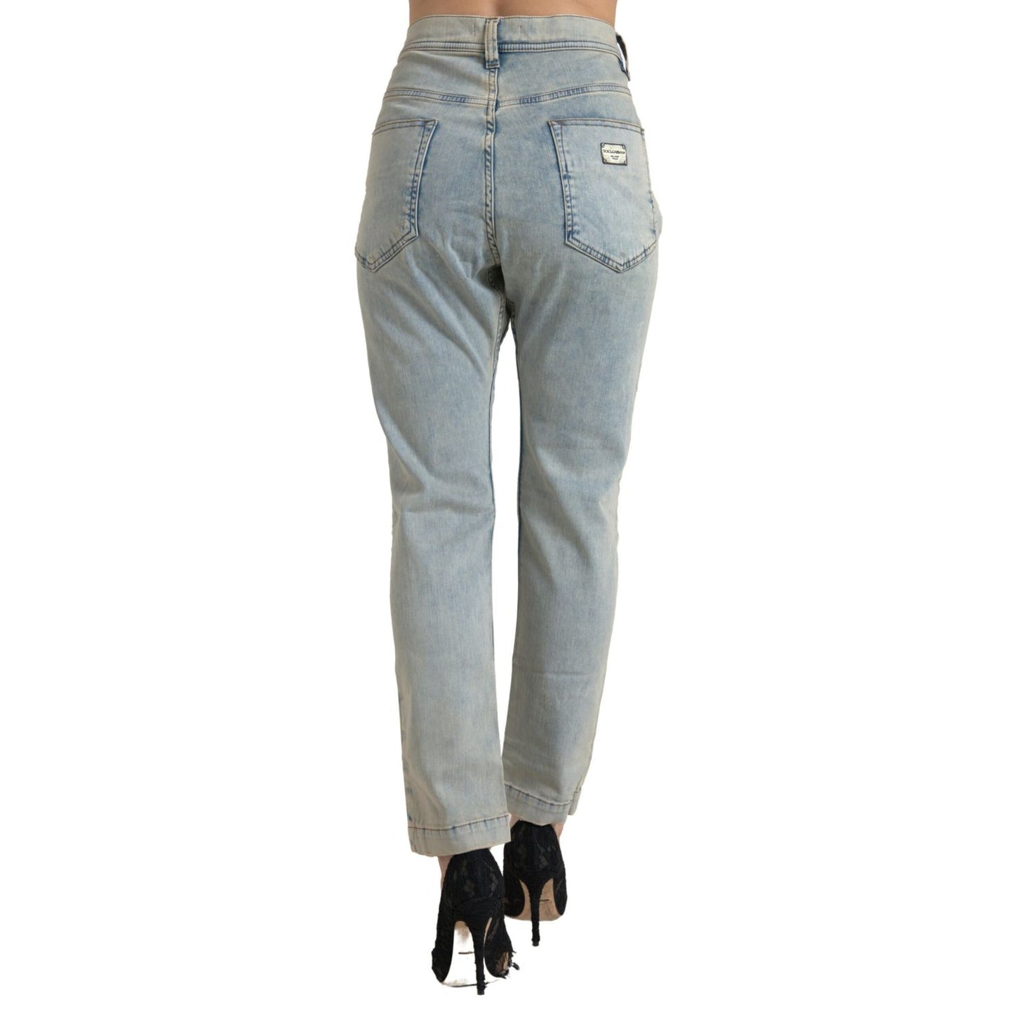 时尚蓝色中腰紧身牛仔裤