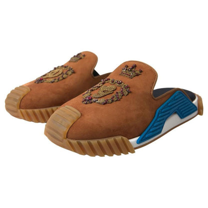 Dolce & Gabbana Brown Suede Crown Logo NS1 Slides Sandals
