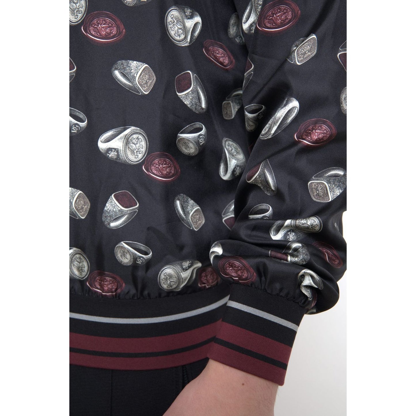 Dolce & Gabbana Black Ring Print Silk Crewneck Sweater TSH84179-54