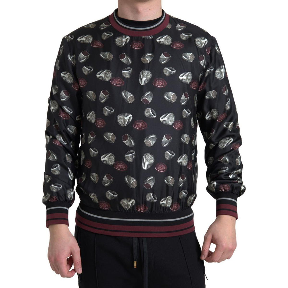 Dolce & Gabbana Black Ring Print Silk Crewneck Sweater TSH84179-54