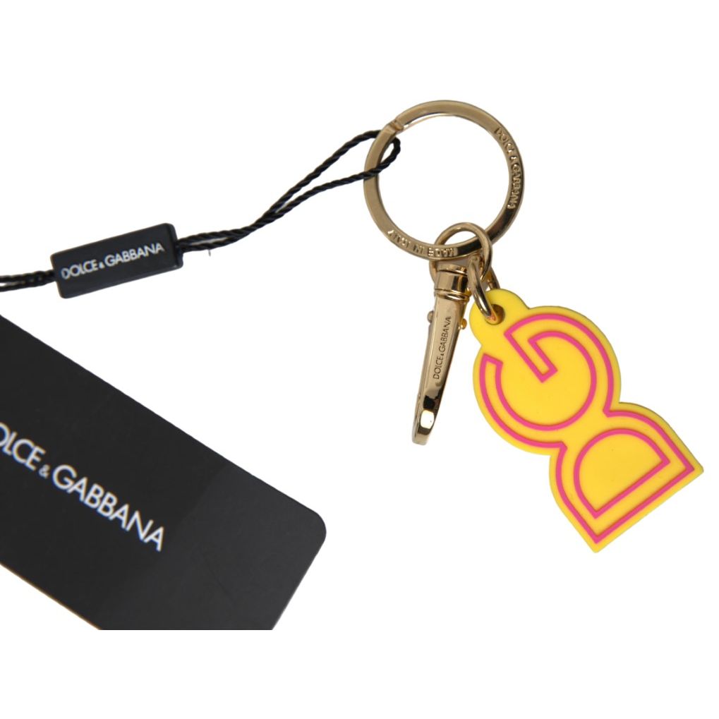 Dolce & Gabbana Yellow Rubber DG Logo Gold Brass Metal Keyring Keychain