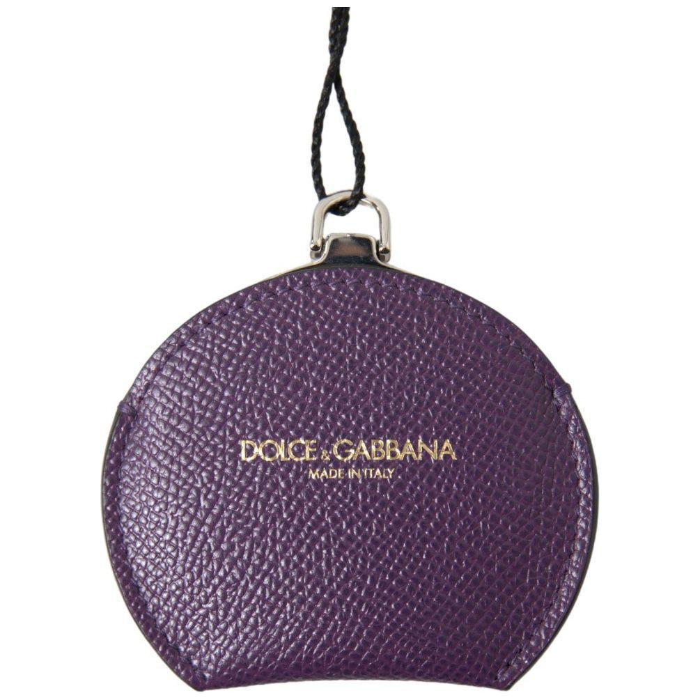 Dolce & Gabbana Purple Calfskin Leather Round Hand Mirror Holder