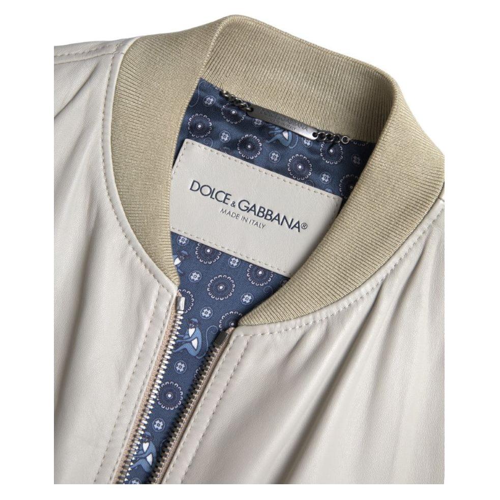 جاكيت بومبر جلدي كريمي من دولتشي آند غابانا