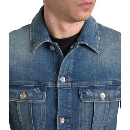 Dolce & Gabbana Blue Washed Cotton Stretch Denim Men Jacket