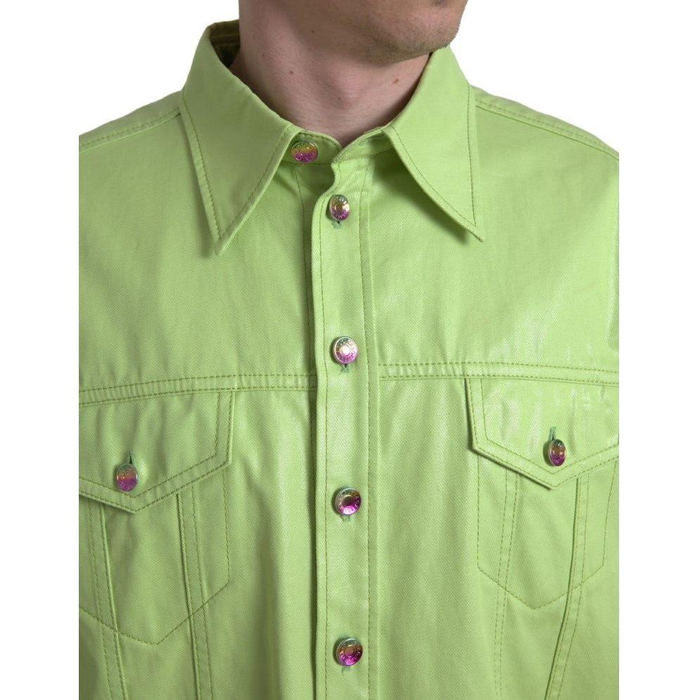 Dolce & Gabbana Green Cotton Collared Button Down Shirt TSH84181-41