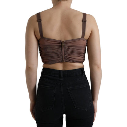 Dolce & Gabbana Brown Viscose Bustier Sleeveless Cropped Top