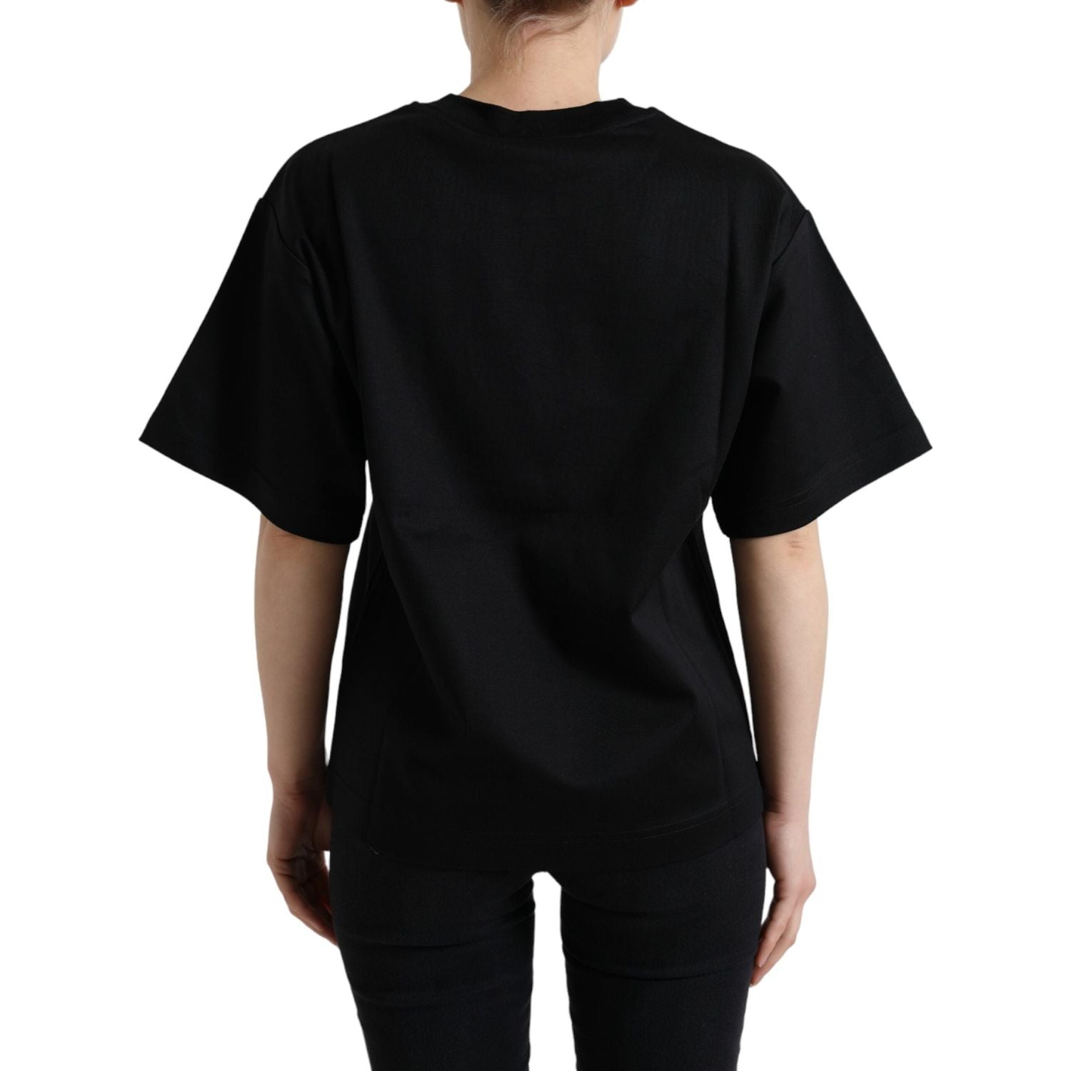 Dolce & Gabbana Black Cotton DG Crystal Crewneck Tee T-shirt