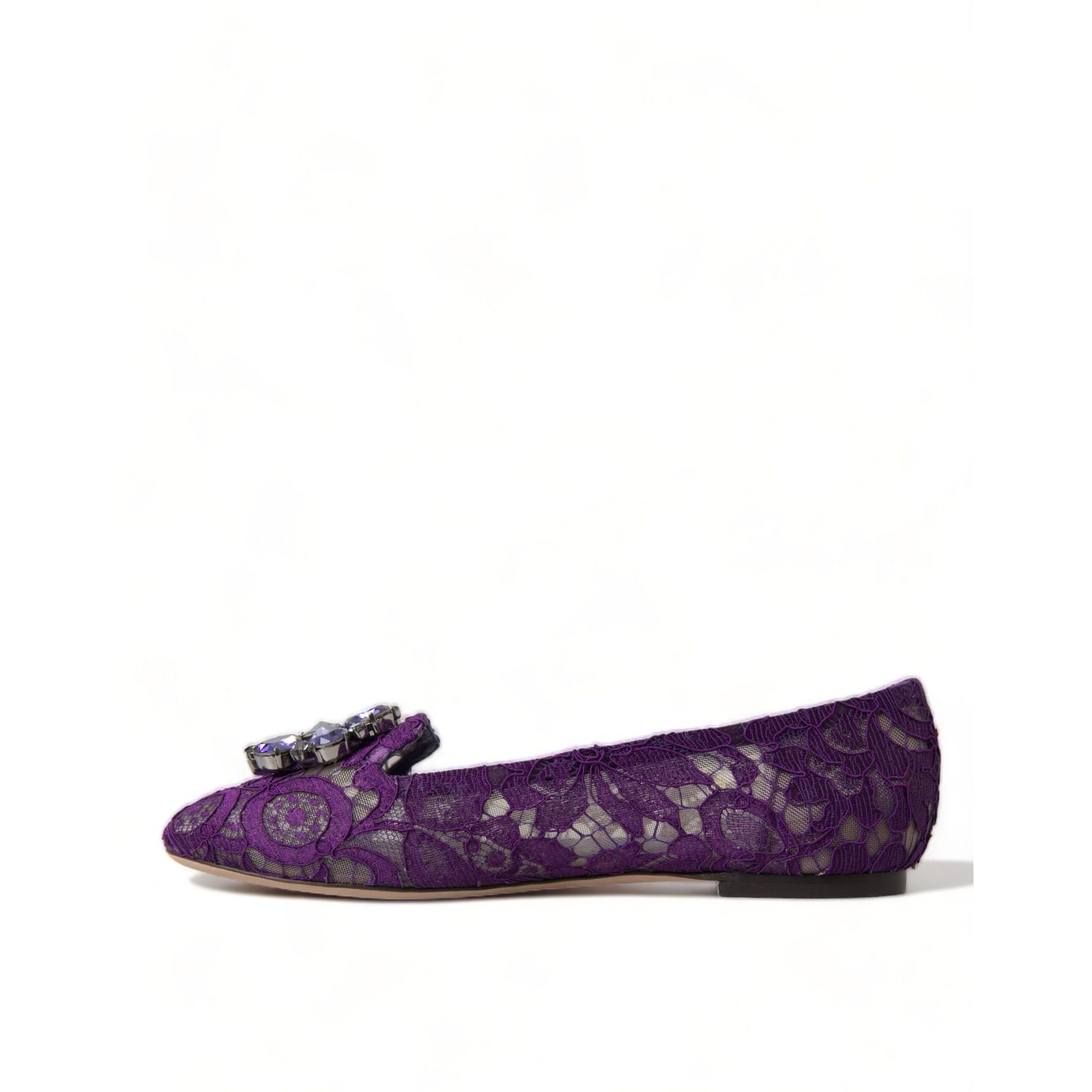 Dolce & Gabbana Purple Vally Taormina Lace Crystals Flats Shoes