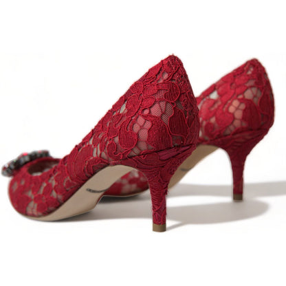 Dolce & Gabbana Red Taormina Lace Crystal Heels Pumps Shoes