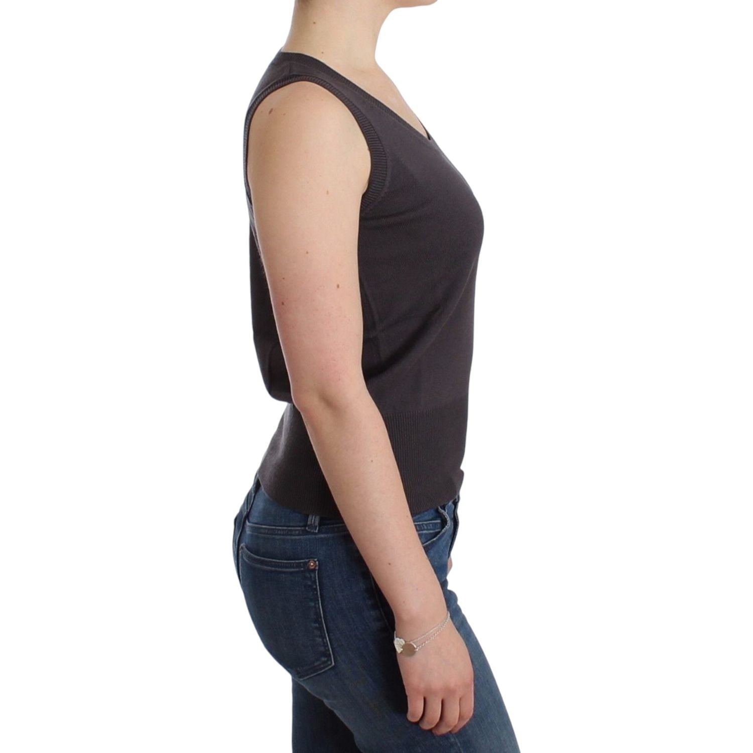 بلوزة محبوكة أنيقة بدون أكمام باللون البني من جون جاليانو