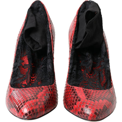 Dolce & Gabbana Red Ayers Leather Lace Socks Pumps Shoes