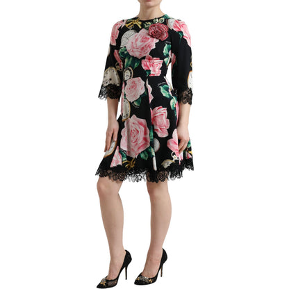 Dolce & Gabbana Black Floral Embellished Lace A-line Dress