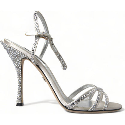 Dolce & Gabbana Silver Crystal Ankle Strap Sandals Shoes