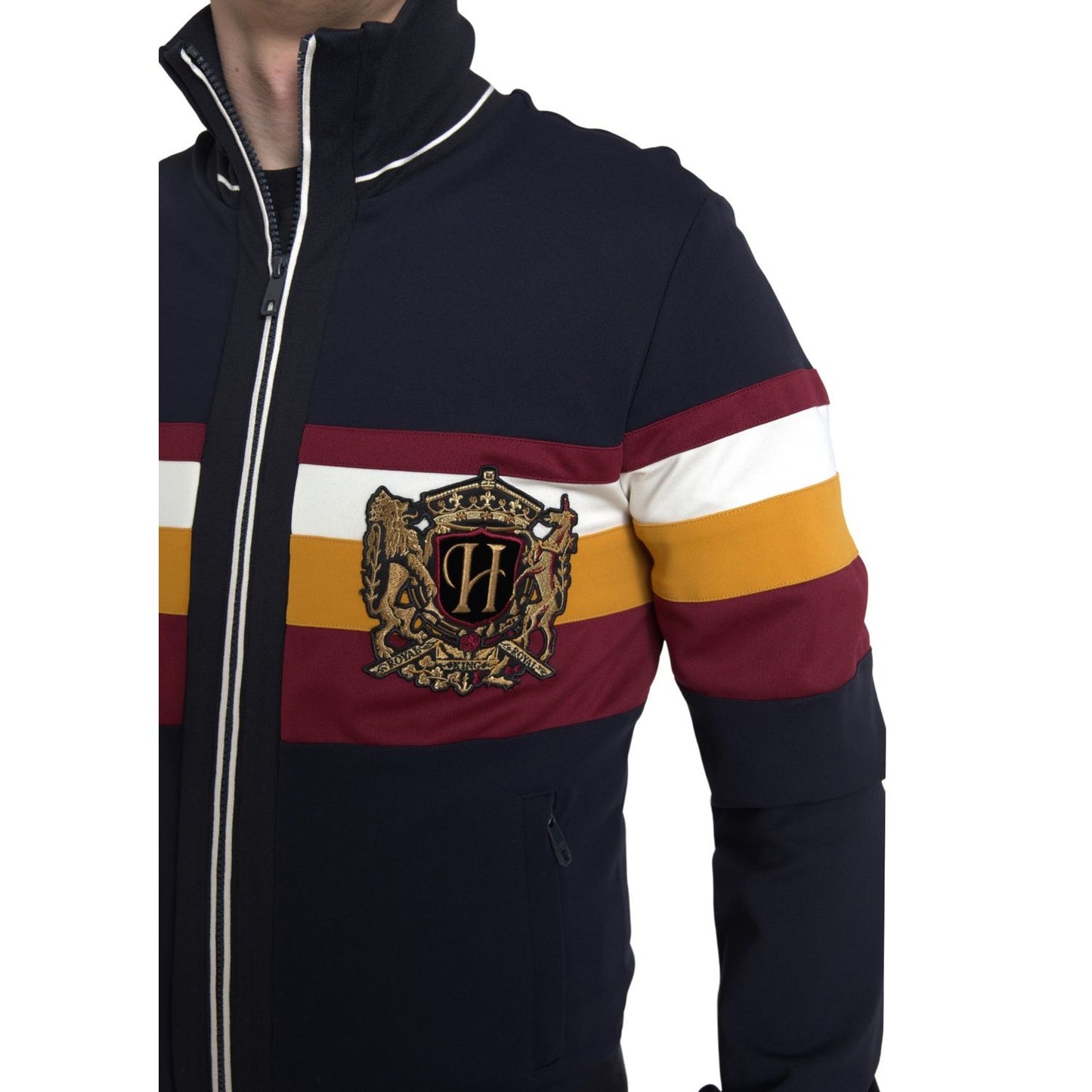 Dolce & Gabbana Blue Cardigan Heraldic Full Zip Sweater