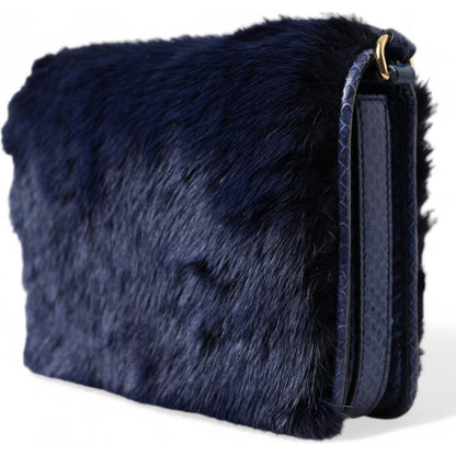 Dolce & Gabbana Dark Blue Fur Ayers Lily Twist Crossbody Shoulder Bag