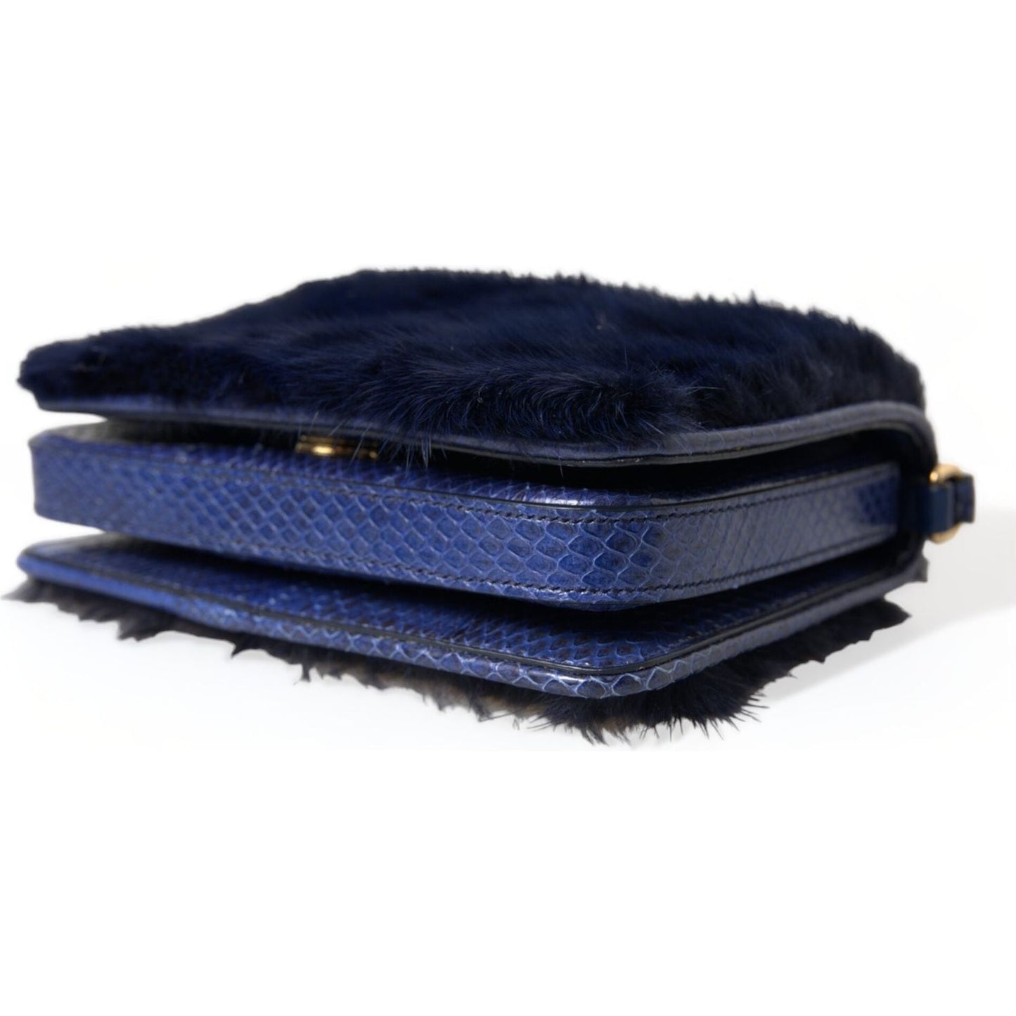 Dolce & Gabbana Dark Blue Fur Ayers Lily Twist Crossbody Shoulder Bag
