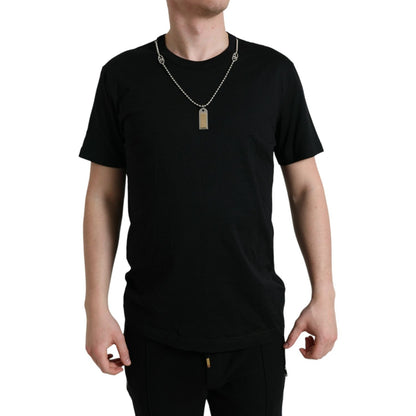 Dolce & Gabbana Black Cotton Dog Tag Round Neck T-shirt