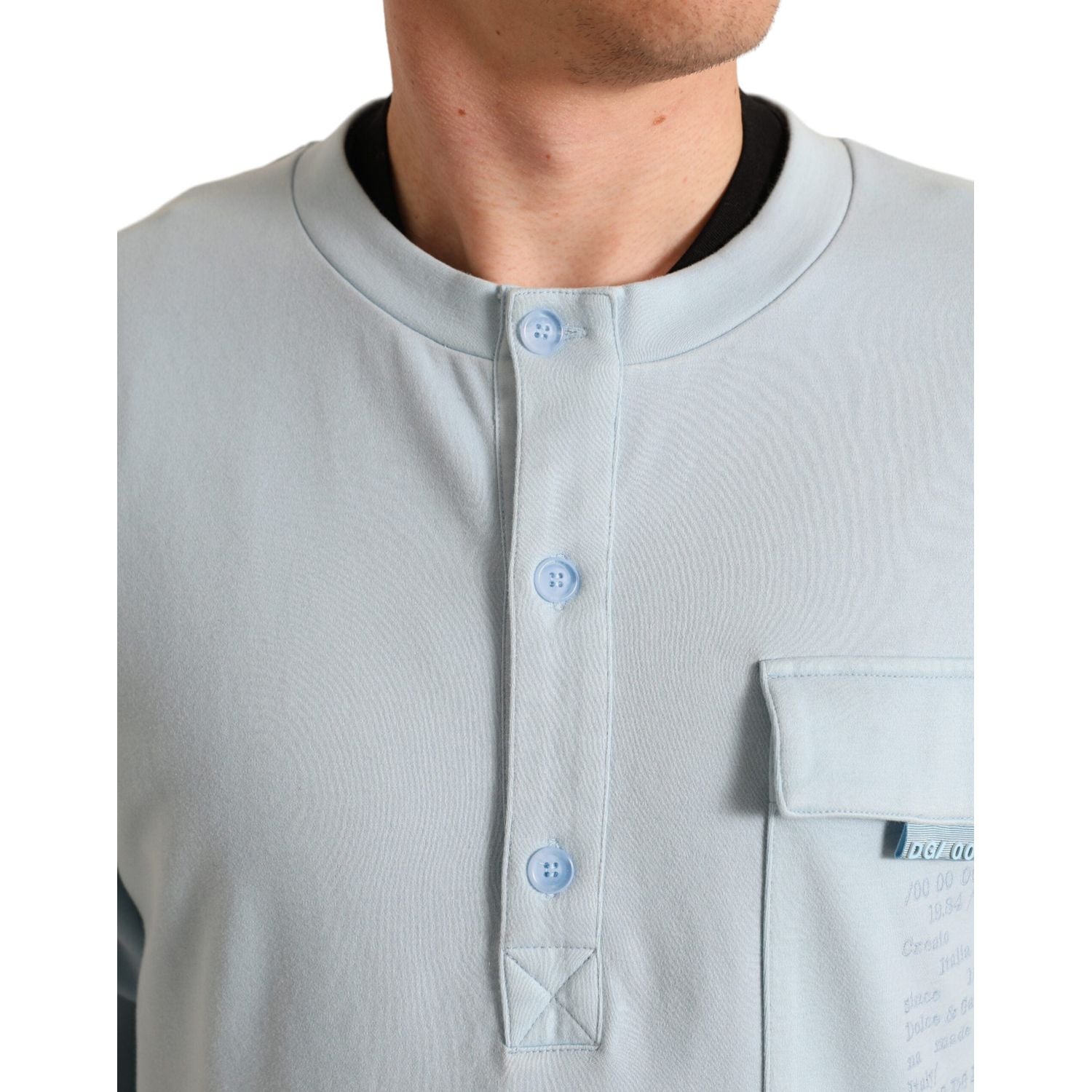 سترة دولتشي آند غابانا الأنيقة ذات الياقة المستديرة من مزيج القطن باللون الأزرق الفاتح