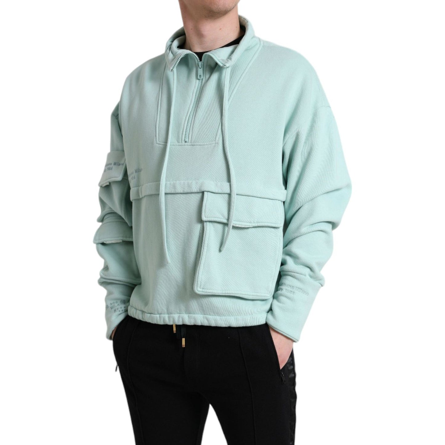 Dolce & Gabbana Mint Green Cotton Pockets Pullover Sweater TSH84734-50