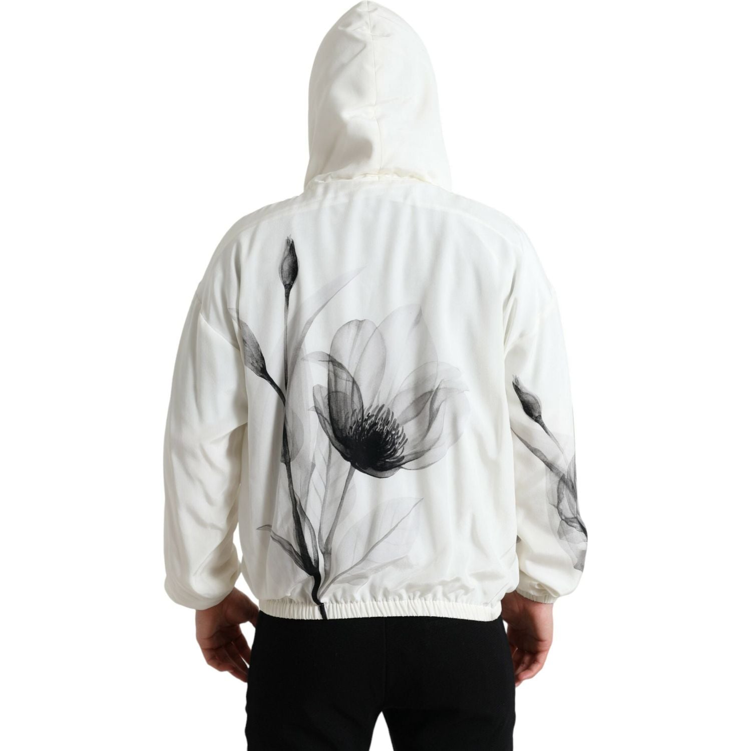 优雅花朵丝绸连帽套头衫