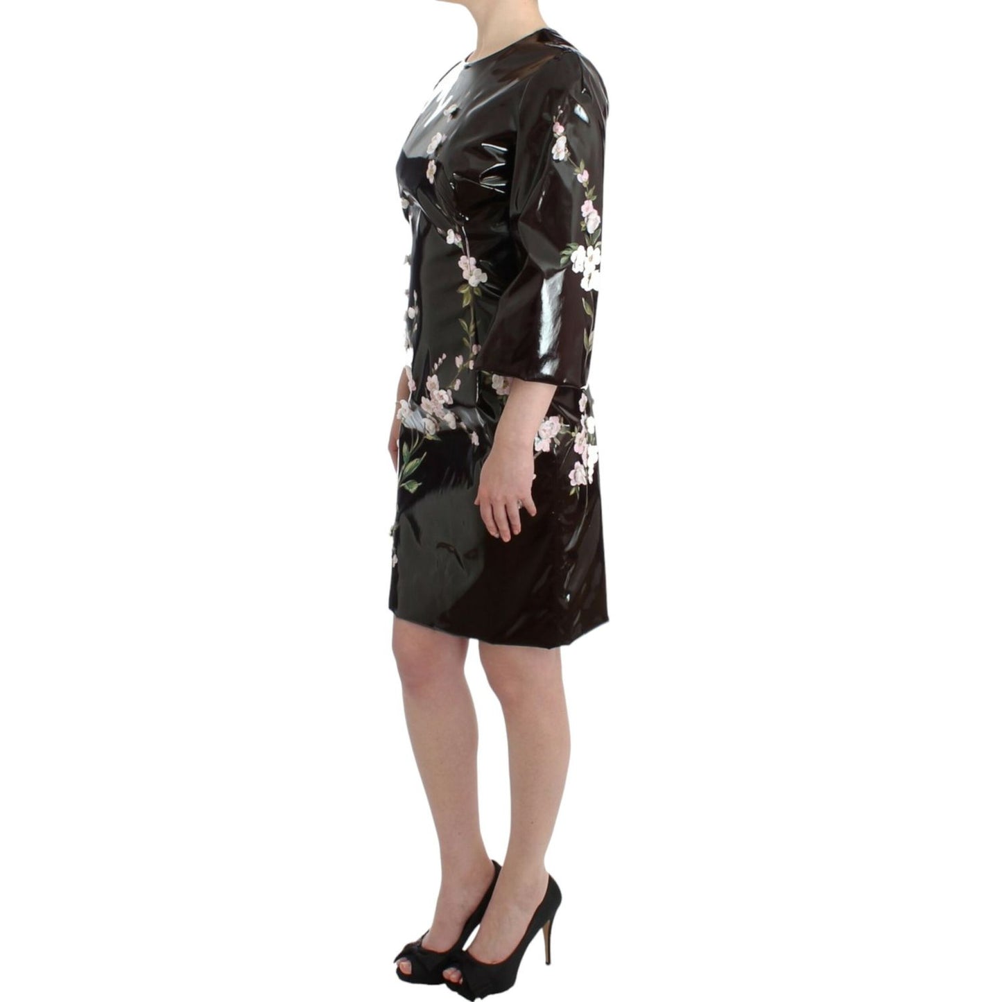 Dolce & Gabbana Black patent floral HANDPAINTED dress