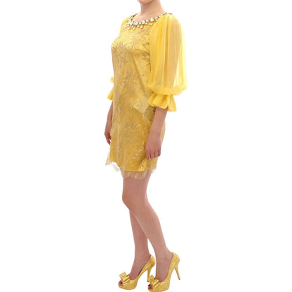 Dolce & Gabbana Yellow lace crystal mini dress