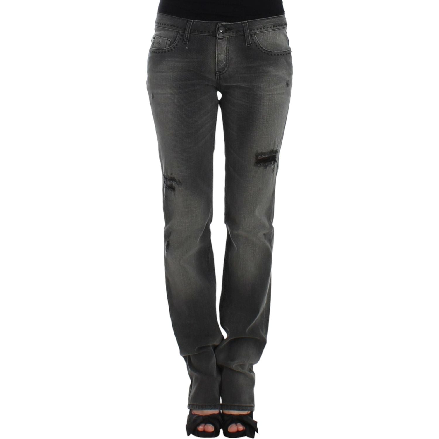 时尚灰色直筒牛仔裤