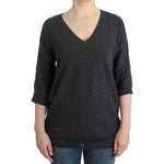 Costume National Chic V-Neck Alpaca Blend Short Sleeve Sweater Costume National Dark Slate Gray